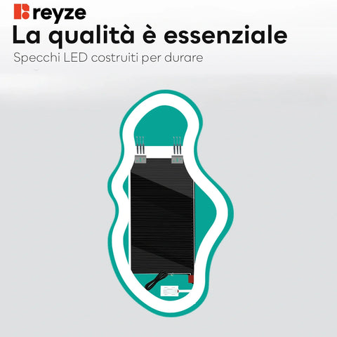 Specchio LED Asimmetrico 2 | Pulsanti touch | Funzione anti-appannamento | Luce bianca calda - Reyze Serie Salono Modello 1 - Verticale