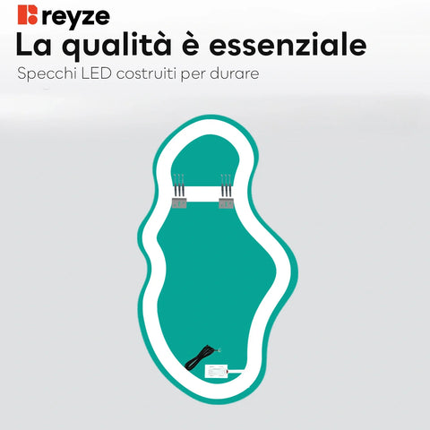 Specchio LED Asimmetrico 2 | Pulsante touch | Luce bianca calda - Reyze Serie Salono Modello 1 - Verticale