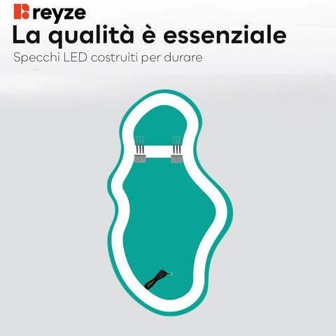 Specchio LED Asimmetrico 2 | Controllo tramite interruttore a muro | Luce bianca neutra - Reyze Serie Salono Modello 1 - Verticale