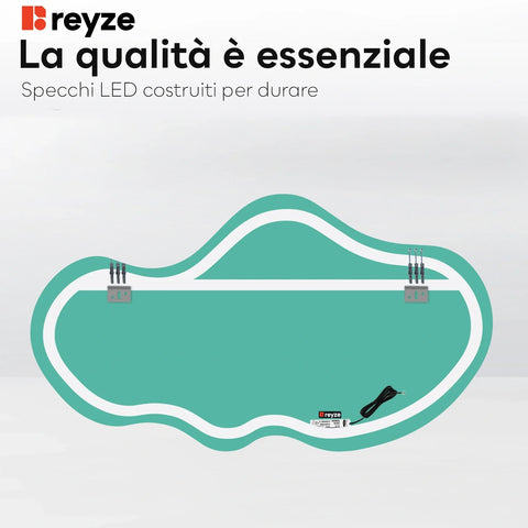 Specchio LED Asimmetrico 2 | Controllo tramite interruttore a muro | Luce bianca neutra - Reyze Serie Ambient Modello 1 - Orizzontale