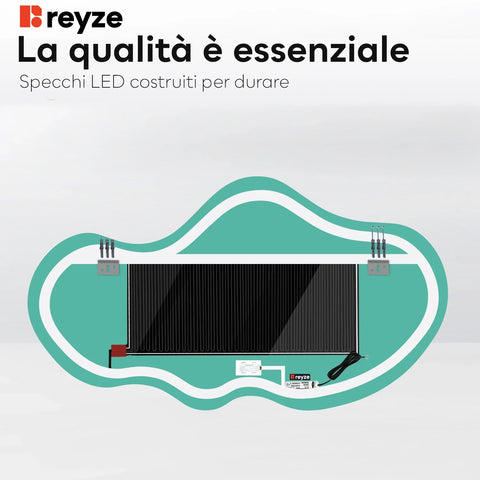 Specchio LED Asimmetrico 2 | Pulsanti touch | Funzione anti-appannamento | Temperatura di colore regolabile - Reyze Serie Salono Modello 1 - Orizzontale