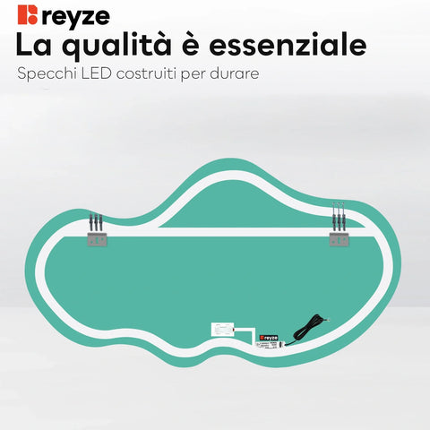 Specchio LED Asimmetrico 2 | Pulsante touch | Luce bianca calda - Reyze Serie Salono Modello 1 - Orizzontale