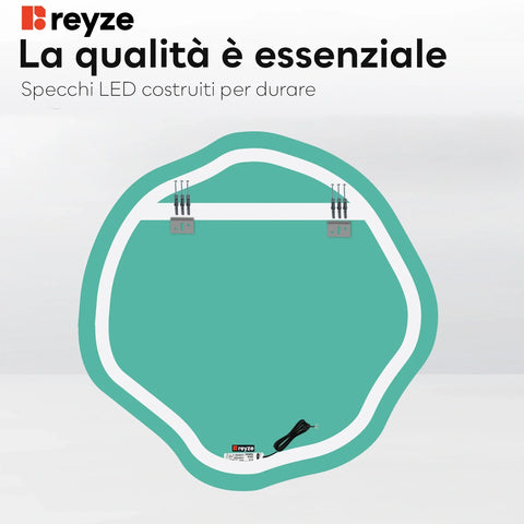 Specchio LED Asimmetrico Ovale | Controllo tramite interruttore a muro | Luce bianca neutra - Reyze Serie Ambient Modello 1