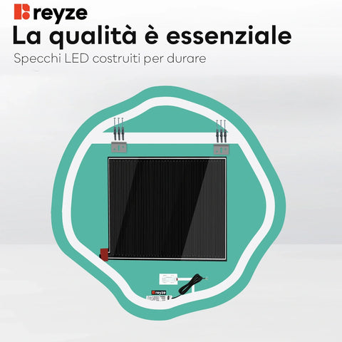 Specchio LED Asimmetrico Ovale | Pulsanti touch | Funzione anti-appannamento | Luce bianca fredda - Reyze Serie Ambient Modello 1