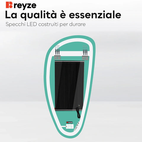 Specchio LED Asimmetrico Verticale | Pulsanti touch | Funzione anti-appannamento | Luce bianca calda - Reyze Serie Ambient Modello 1