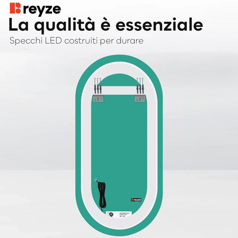 Specchio LED Ovale | Controllo tramite interruttore a muro | Luce bianca neutra - Reyze Serie Salono Modello 1