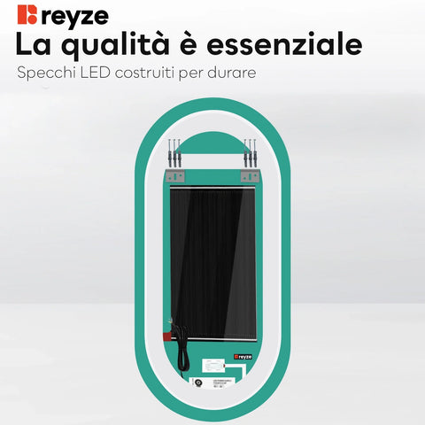 Specchio LED Ovale | Pulsanti touch | Funzione anti-appannamento | Luce bianca calda - Reyze Serie Ambient Modello 1