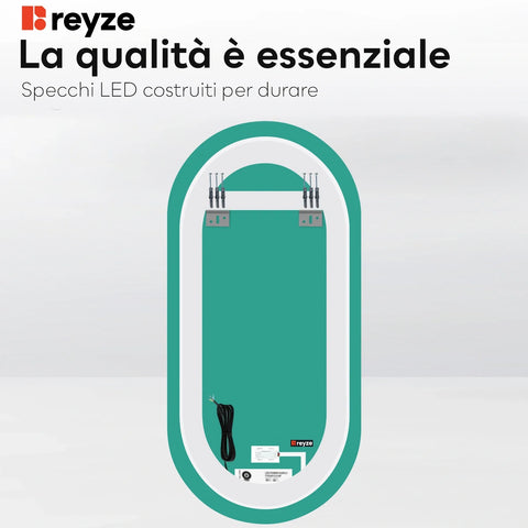 Specchio LED Ovale | Pulsante touch | Luce bianca fredda - Reyze Serie Ambient Modello 1