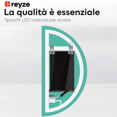 Specchio LED Mezza Luna | Pulsanti touch | Funzione anti-appannamento | Luce bianca fredda - Reyze Serie Ambient Modello 1 - Lato Destro