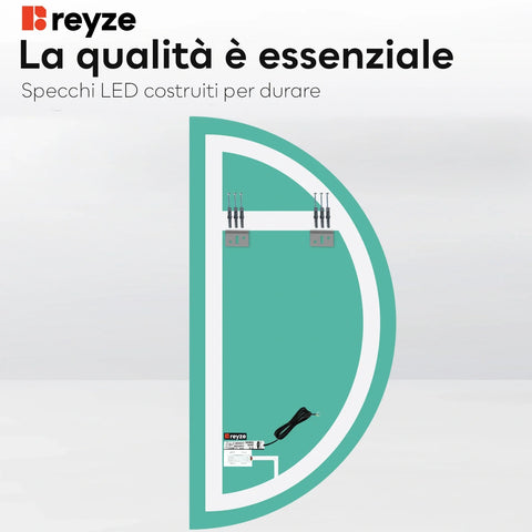 Specchio LED Mezza Luna | Pulsante touch | Luce bianca neutra - Reyze Serie Ambient Modello 1 - Lato Sinistro