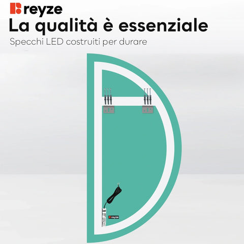 Specchio LED Mezza Luna | Controllo tramite interruttore a muro | Luce bianca calda - Reyze Serie Ambient Modello 1 - Lato Sinistro