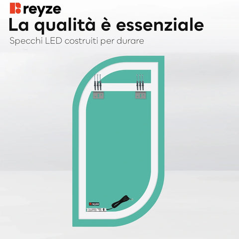Specchio LED Semiovale 1 | Controllo tramite interruttore a muro | Luce bianca calda - Reyze Serie Ambient Modello 1