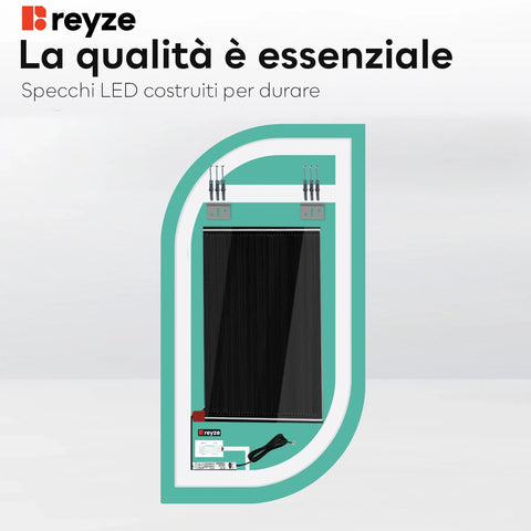 Specchio LED Semiovale 1 | Pulsanti touch | Funzione anti-appannamento | Luce bianca calda - Reyze Serie Ambient Modello 1