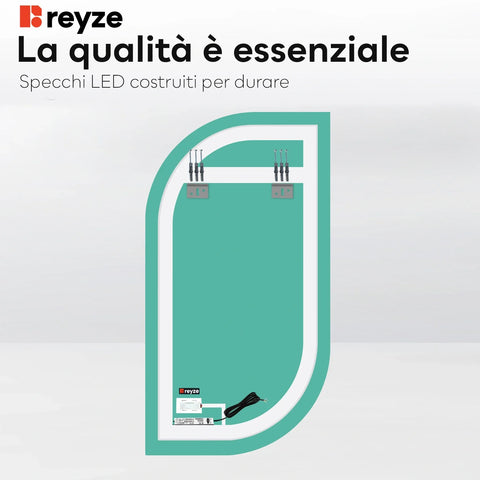 Specchio LED Semiovale 1 | Pulsante touch | Luce bianca fredda - Reyze Serie Salono Modello 1