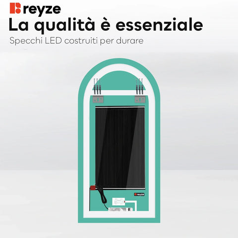 Specchio LED Semiovale 2 | Pulsanti touch | Funzione anti-appannamento | Luce bianca calda - Reyze Serie Ambient Modello 1