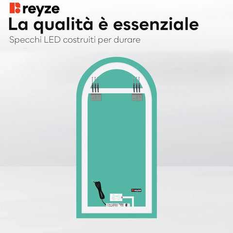 Specchio LED Semiovale 2 | Pulsante touch | Luce bianca fredda - Reyze Serie Salono Modello 1