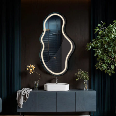 Specchio LED Asimmetrico 2 | Controllo tramite interruttore a muro | Luce bianca neutra - Reyze Serie Salono Modello 1 - Verticale