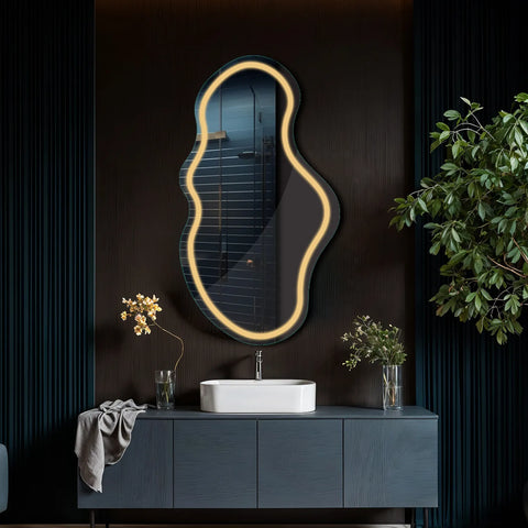 Specchio LED Asimmetrico 2 | Controllo tramite interruttore a muro | Luce bianca calda - Reyze Serie Salono Modello 1 - Verticale