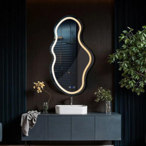 Specchio LED Asimmetrico 2 | Pulsanti touch | Funzione anti-appannamento | Temperatura di colore regolabile - Reyze Serie Salono Modello 1 - Verticale