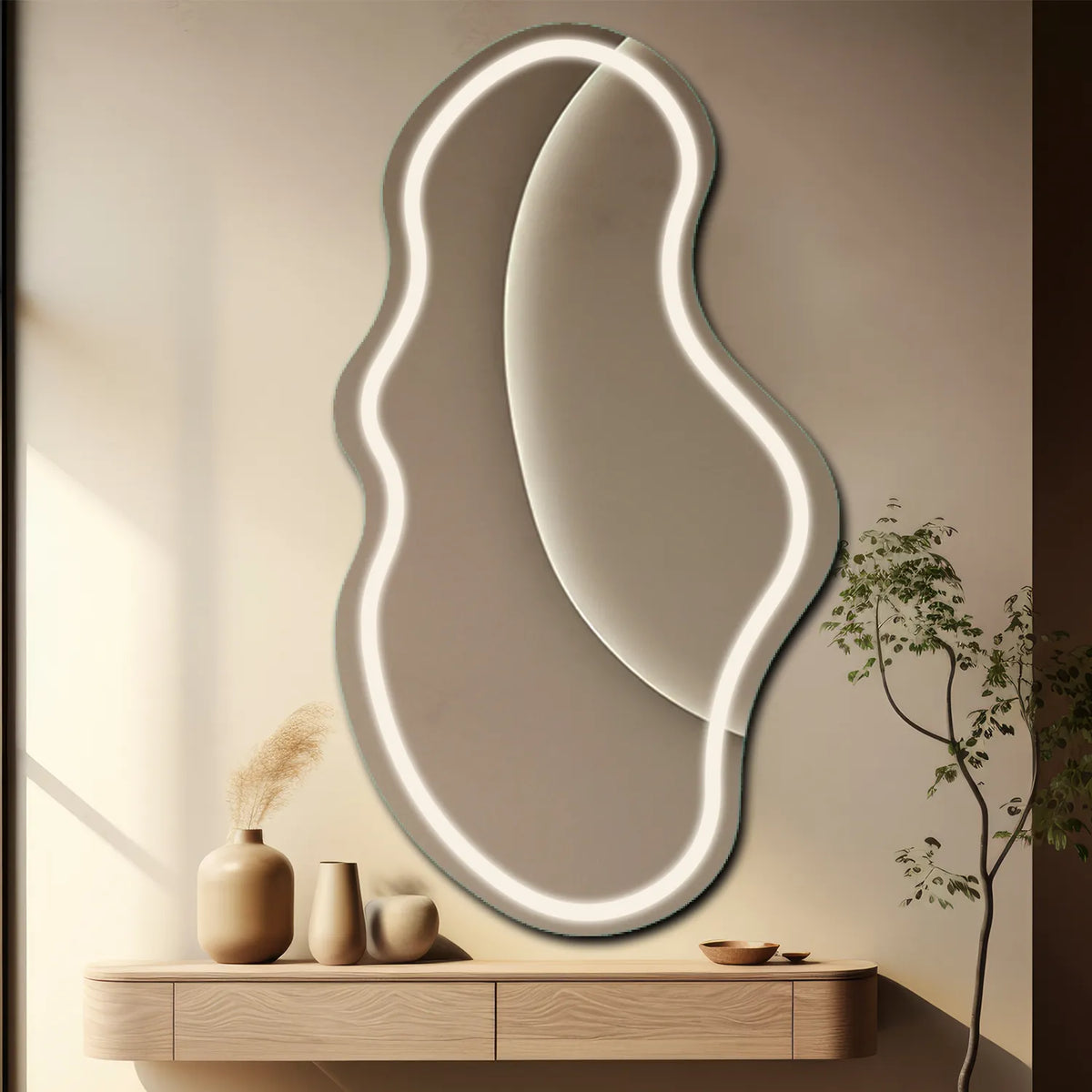 Specchio LED Asimmetrico 2 | Controllo tramite interruttore a muro | Luce bianca neutra - Reyze Serie Salono Modello 1 - Verticale