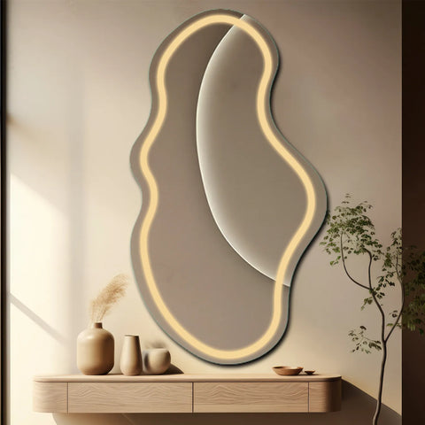 Specchio LED Asimmetrico 2 | Controllo tramite interruttore a muro | Luce bianca calda - Reyze Serie Salono Modello 1 - Verticale
