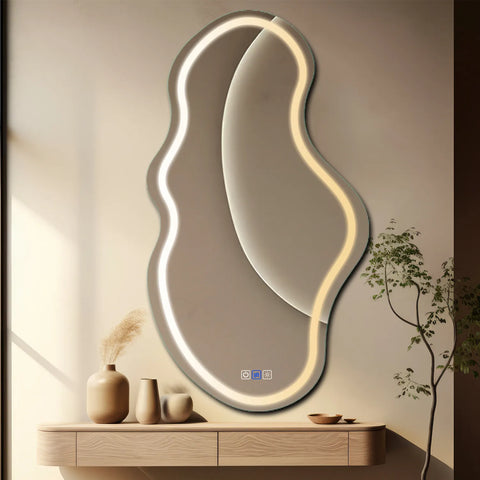 Specchio LED Asimmetrico 2 | Pulsanti touch | Funzione anti-appannamento | Temperatura di colore regolabile - Reyze Serie Salono Modello 1 - Verticale