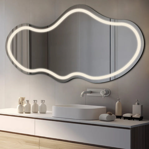 Specchio LED Asimmetrico 2 | Controllo tramite interruttore a muro | Luce bianca neutra - Reyze Serie Salono Modello 1 - Orizzontale