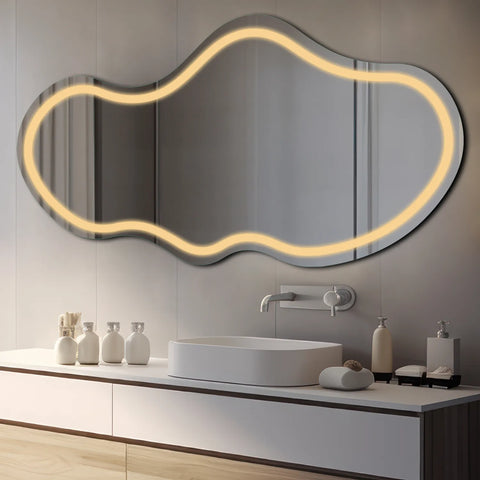Specchio LED Asimmetrico 2 | Controllo tramite interruttore a muro | Luce bianca calda - Reyze Serie Salono Modello 1 - Orizzontale