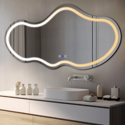 Specchio LED Asimmetrico 2 | Pulsanti touch | Funzione anti-appannamento | Temperatura di colore regolabile - Reyze Serie Salono Modello 1 - Orizzontale