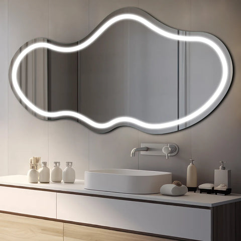 Specchio LED Asimmetrico 2 | Controllo tramite interruttore a muro | Luce bianca fredda - Reyze Serie Salono Modello 1 - Orizzontale