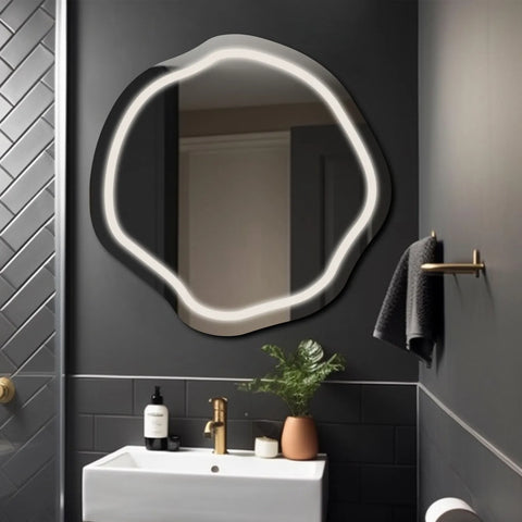 Specchio LED Asimmetrico Ovale | Controllo tramite interruttore a muro | Luce bianca neutra - Reyze Serie Salono Modello 1