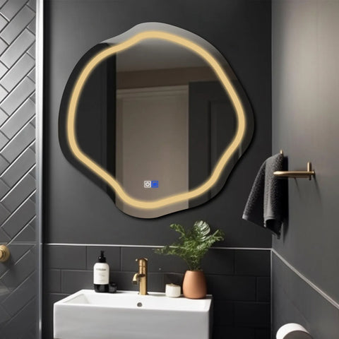 Specchio LED Asimmetrico Ovale | Pulsanti touch | Funzione anti-appannamento | Luce bianca calda - Reyze Serie Salono Modello 1
