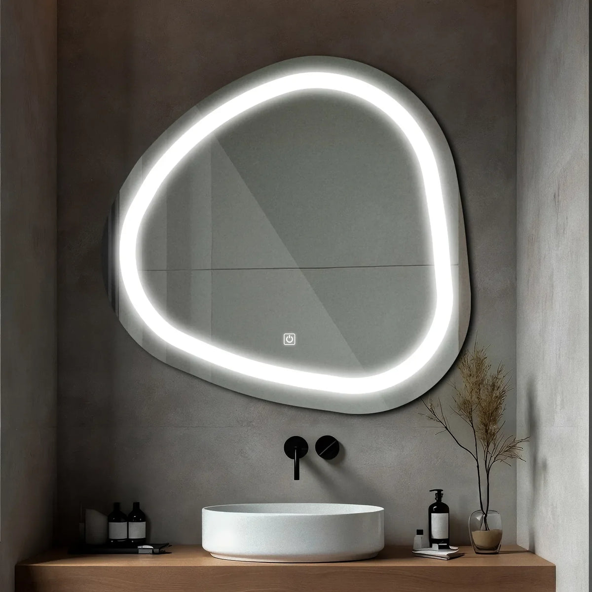 Specchio LED Asimmetrico | Pulsante touch | Luce bianca fredda - Reyze Serie Salono Modello 1