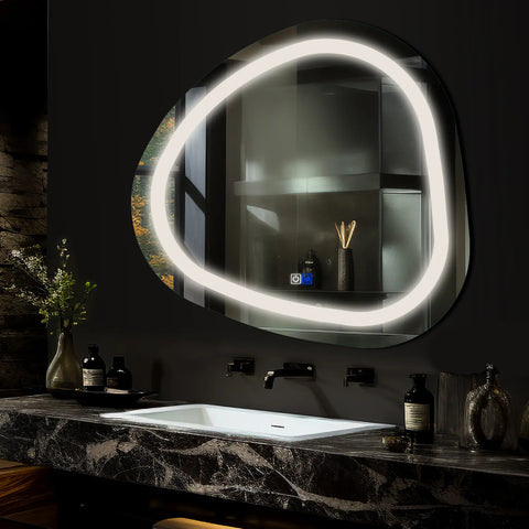 Specchio LED Asimmetrico | Pulsanti touch | Funzione anti-appannamento | Luce bianca neutra - Reyze Serie Salono Modello 1