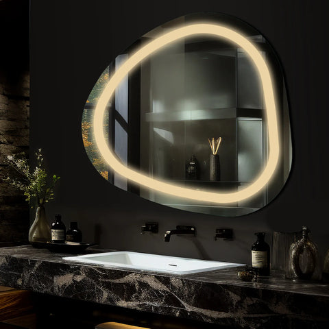 Specchio LED Asimmetrico | Controllo tramite interruttore a muro | Luce bianca calda - Reyze Serie Salono Modello 1