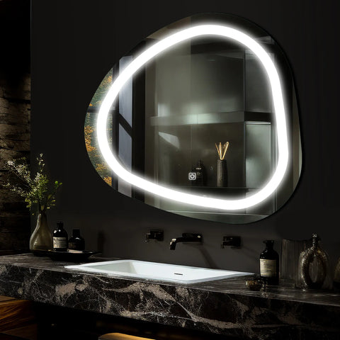 Specchio LED Asimmetrico | Pulsante touch | Luce bianca fredda - Reyze Serie Salono Modello 1