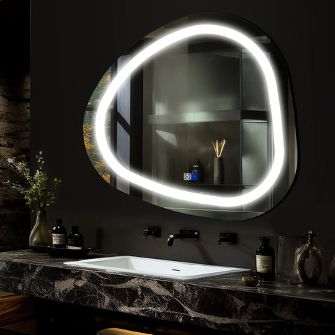 Specchio LED Asimmetrico | Pulsanti touch | Funzione anti-appannamento | Luce bianca fredda - Reyze Serie Salono Modello 1