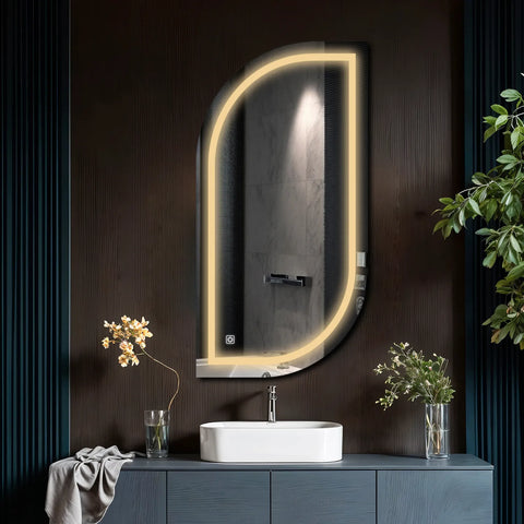 Specchio LED Semiovale 1 | Pulsante touch | Luce bianca calda - Reyze Serie Salono Modello 1