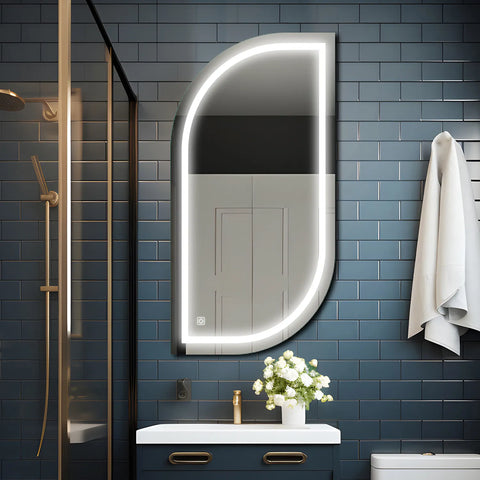 Specchio LED Semiovale 1 | Pulsante touch | Luce bianca fredda - Reyze Serie Salono Modello 1