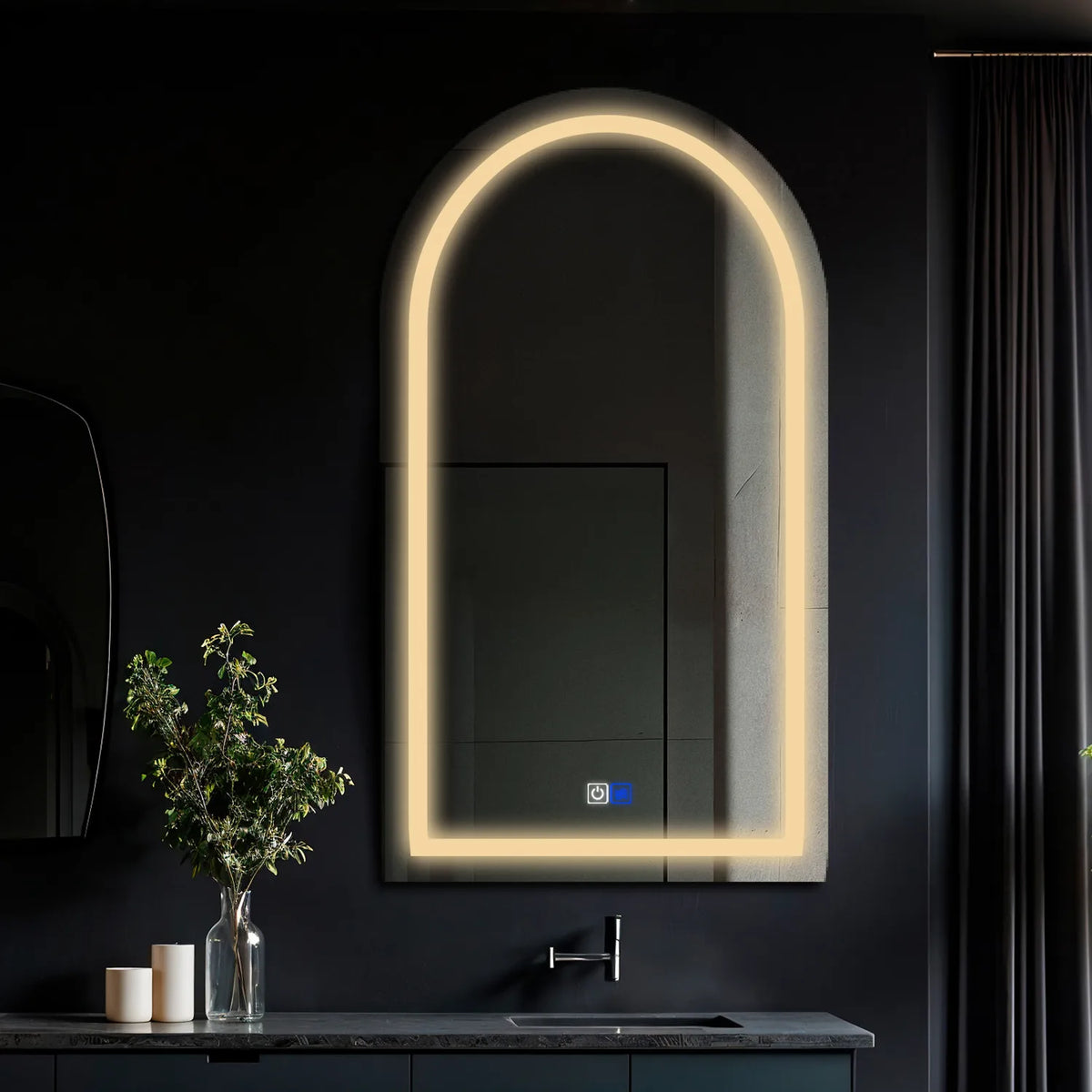 Specchio LED Semiovale 2 | Pulsanti touch | Funzione anti-appannamento | Luce bianca calda - Reyze Serie Salono Modello 1