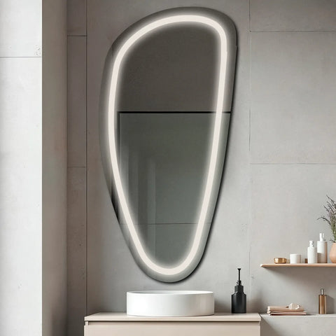 Specchio LED Asimmetrico Verticale | Controllo tramite interruttore a muro | Luce bianca neutra - Reyze Serie Salono Modello 1