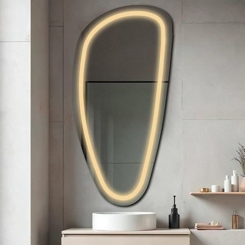 Specchio LED Asimmetrico Verticale | Controllo tramite interruttore a muro | Luce bianca calda - Reyze Serie Salono Modello 1