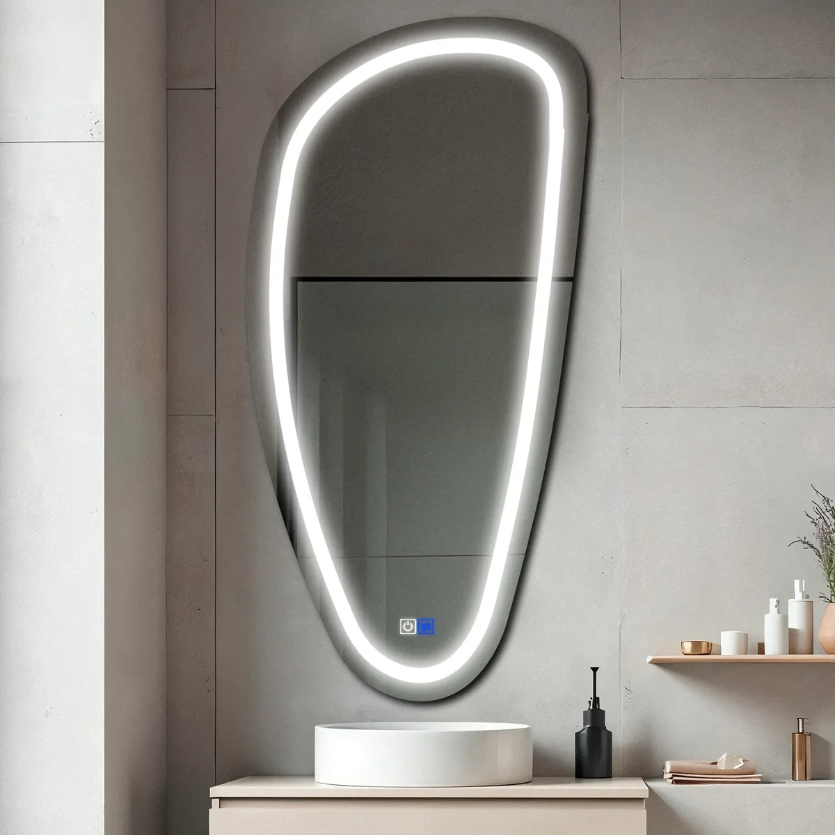 Specchio LED Asimmetrico Verticale | Pulsanti touch | Funzione anti-appannamento | Luce bianca fredda - Reyze Serie Salono Modello 1