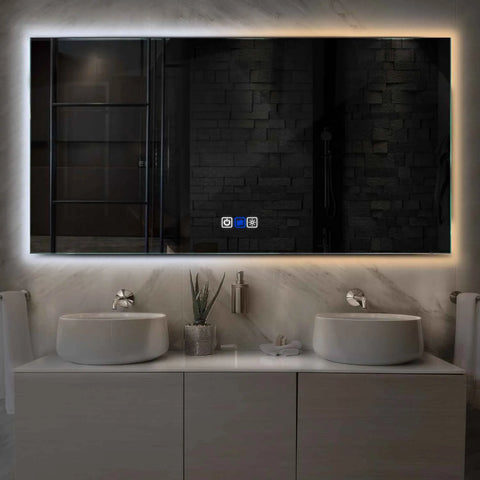 Specchio LED Rettangolare | Pulsanti touch | Funzione anti-appannamento | Temperatura di colore regolabile - Reyze Serie Ambient Modello 1