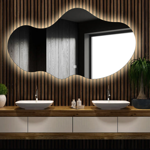 Specchio LED Asimmetrico 2 | Pulsante touch | Luce bianca neutra - Reyze Serie Ambient Modello 1 - Orizzontale