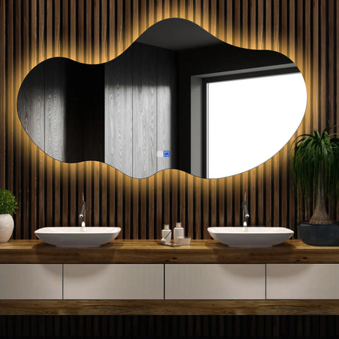 Specchio LED Asimmetrico 2 | Pulsanti touch | Funzione anti-appannamento | Luce bianca calda - Reyze Serie Ambient Modello 1 - Orizzontale