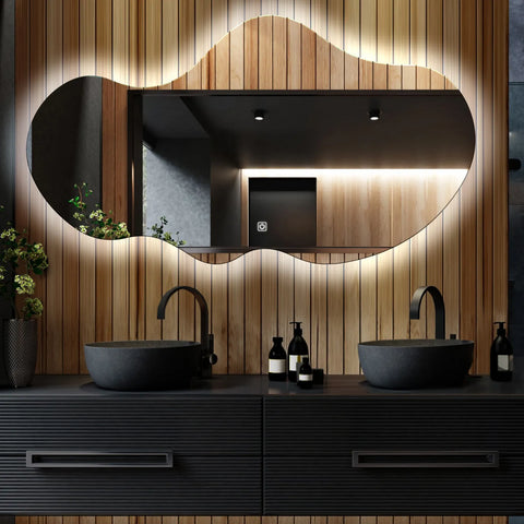 Specchio LED Asimmetrico 2 | Pulsante touch | Luce bianca fredda - Reyze Serie Ambient Modello 1 - Orizzontale