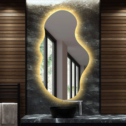Specchio LED Asimmetrico 2 | Controllo tramite interruttore a muro | Luce bianca calda - Reyze Serie Ambient Modello 1 - Verticale