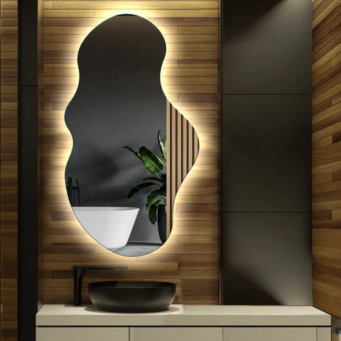 Specchio LED Asimmetrico 2 | Controllo tramite interruttore a muro | Luce bianca neutra - Reyze Serie Ambient Modello 1 - Verticale
