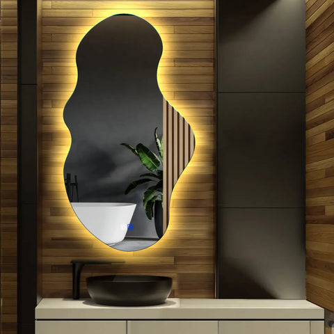 Specchio LED Asimmetrico 2 | Pulsanti touch | Funzione anti-appannamento | Luce bianca calda - Reyze Serie Ambient Modello 1 - Verticale